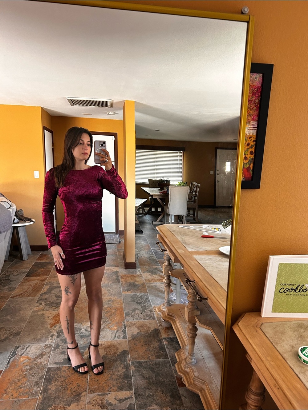Lulus Burgundy Velvet Bodycon Dress | Long Sleeve Stretch Mini Evening Dress S